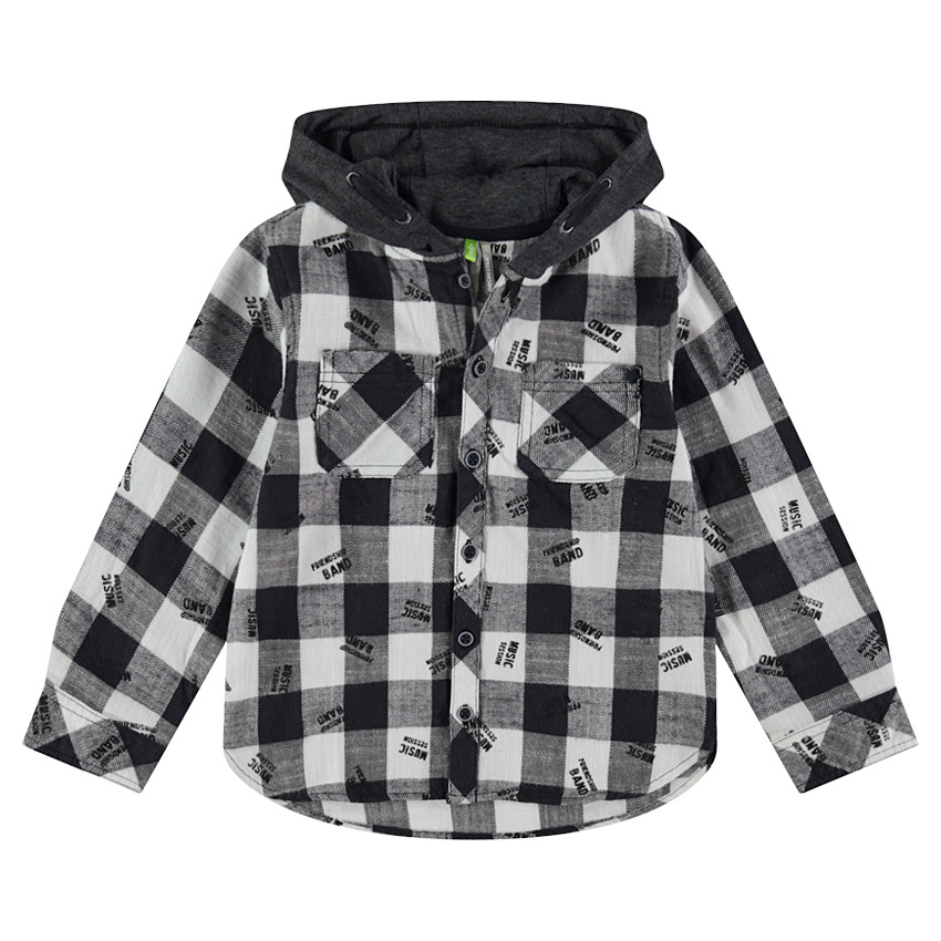 Chemise manches longues à carreaux et capuche contrastée 