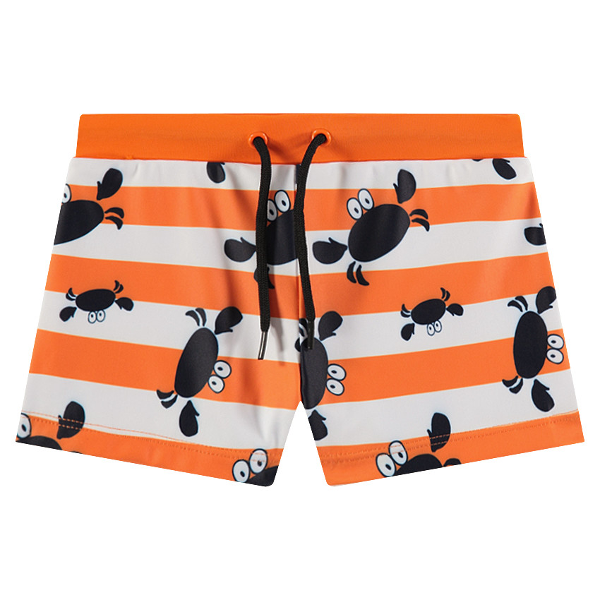 Boxer de bain avec larges rayures et crabes printés 