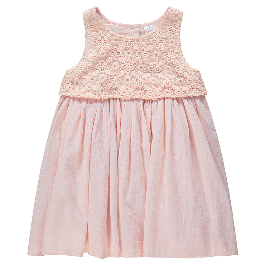 Robe rose bi-matière en dentelle et crêpe 