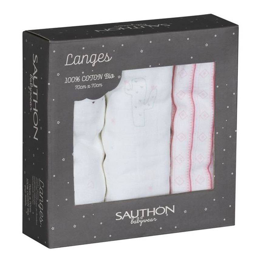 Lot de 3 langes en coton bio 70x70cm - Mila 