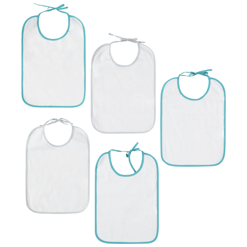 Lot de 5 bavoirs en éponge finition biais contrasté  