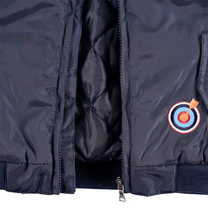 Blouson style bomber à badges et lettre en bouclette 