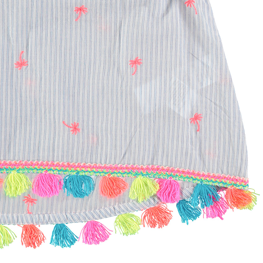 Top rayé à épaules ajourées avec palmiers et pompons 