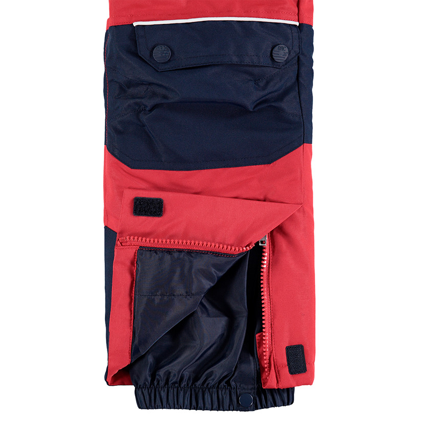 Pantalon de ski imperméable rouge avec bretelles amovibles 