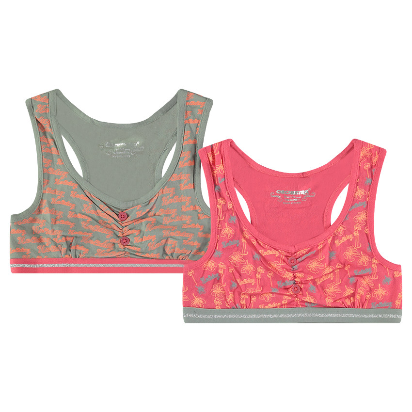 Junior - Lot de 2 brassières en coton avec élastique pailleté et fronces 