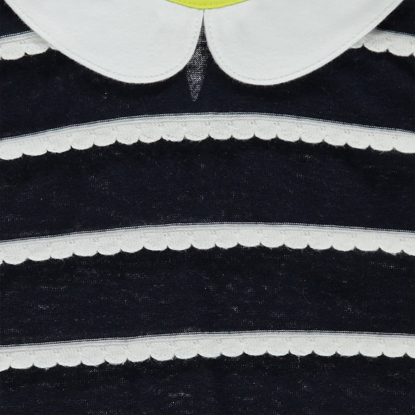 Tee-shirt manches longues à rayures fantaisie et col Claudine 