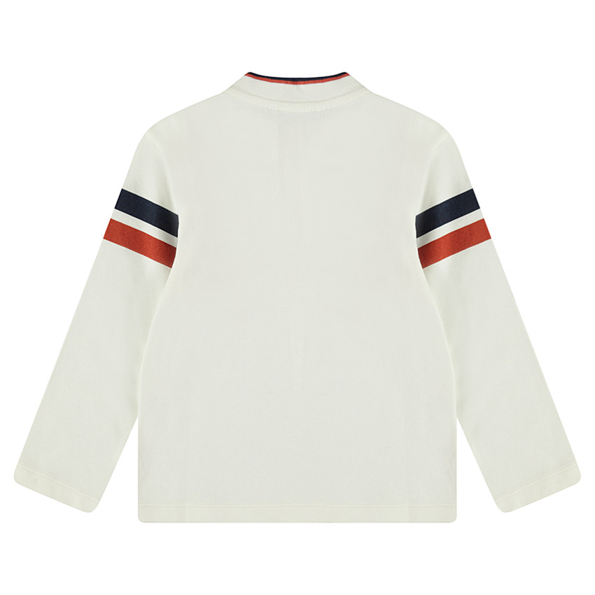 Polo manches longues en coton piqué avec bandes contrastées et poche 