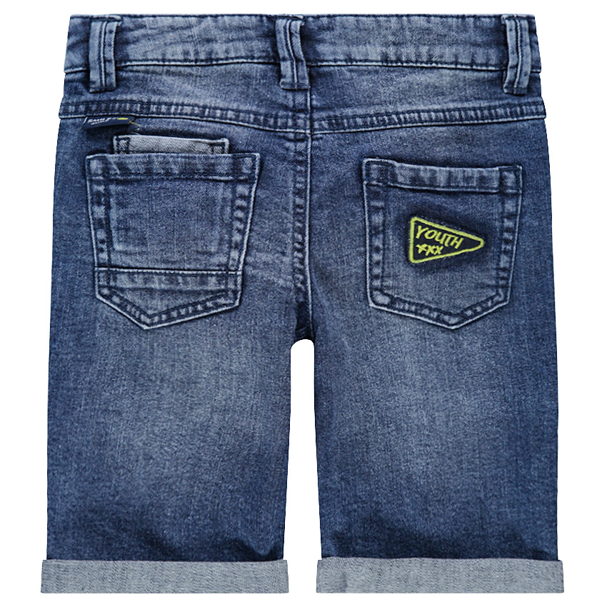 Bermuda en jeans avec usures et badges Smiley 