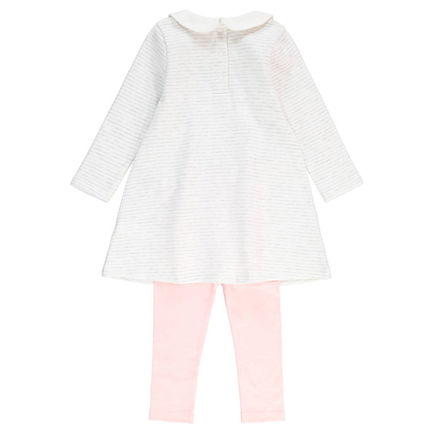 Ensemble robe manches longues rayé avec legging en jersey et badge coeur 