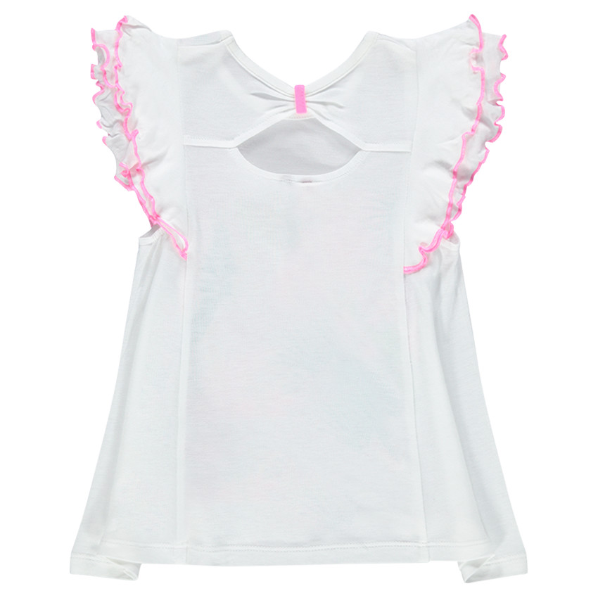 Tee-shirt manches courtes volantées avec imprimé floral pailleté 