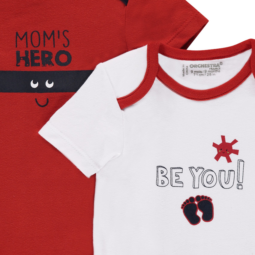 Lot de 5 bodies manches courtes en jersey avec messages et motifs printés 