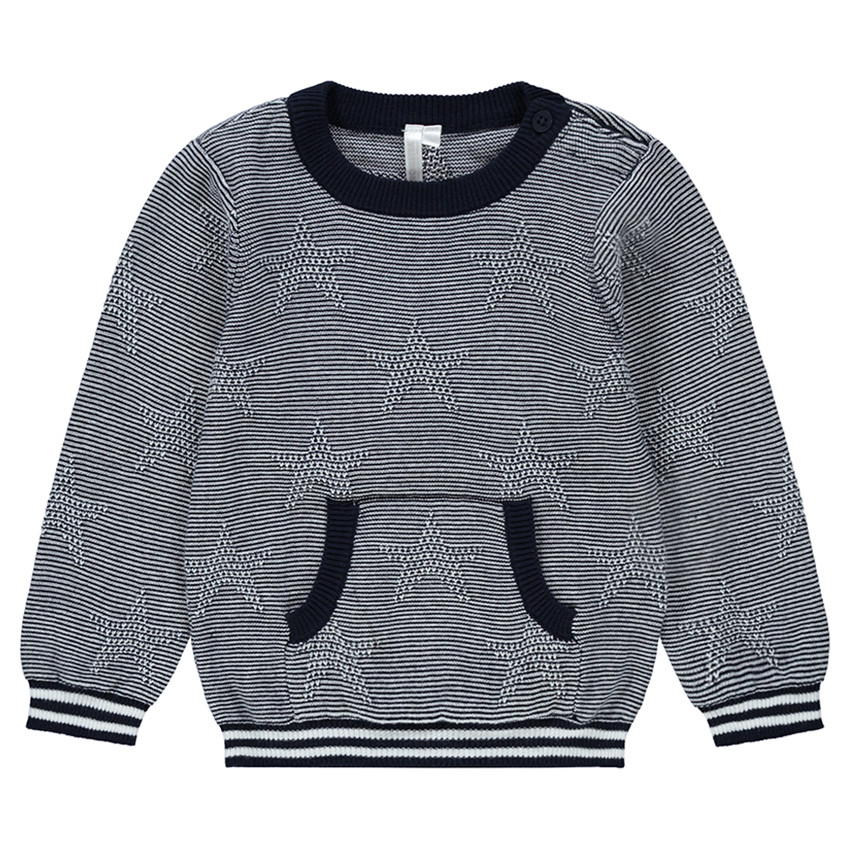 Pull en maille à fines rayures avec poche kangourou 
