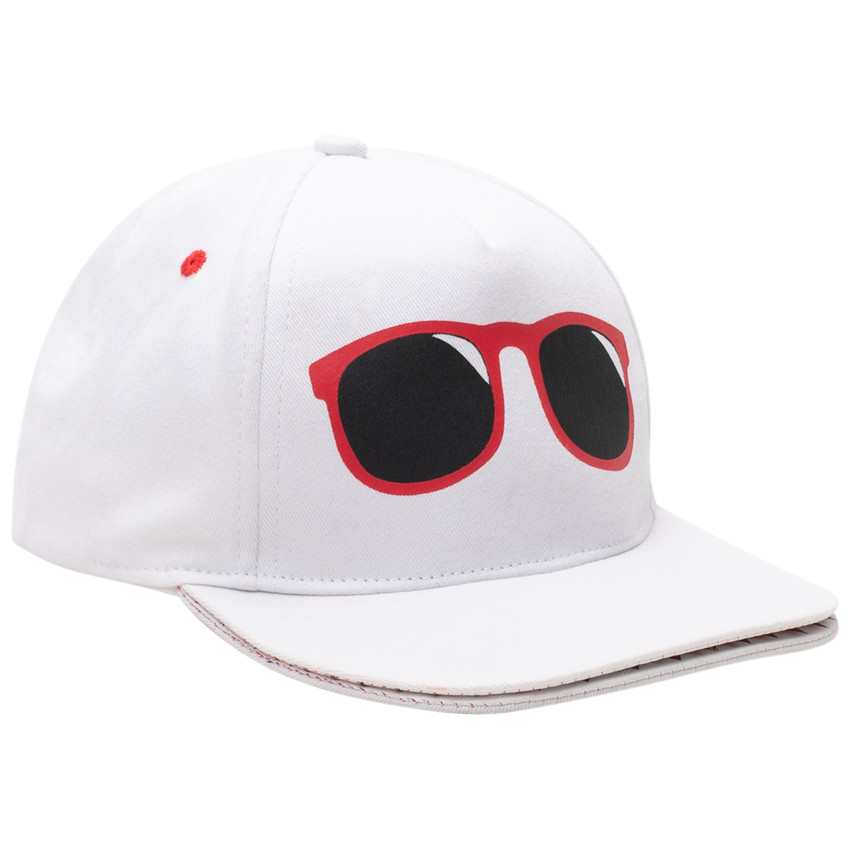 Casquette rayée en twill avec lunettes printées et double visière 