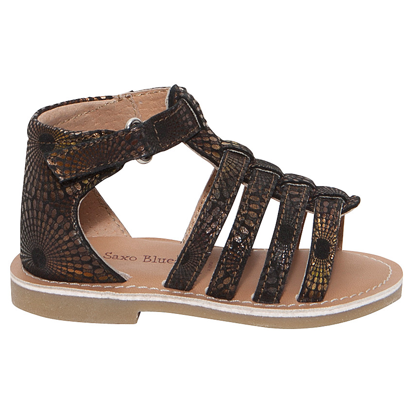 Nu-pieds noirs en cuir et imprimé fantaisie doré 