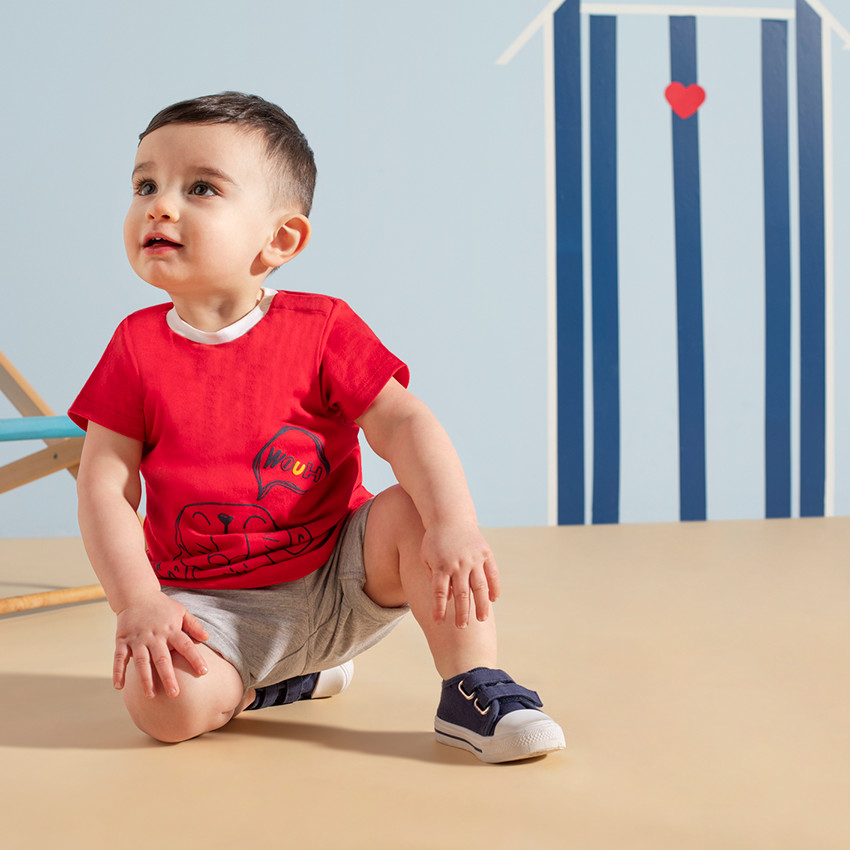 Ensemble avec tee-shirt manches courtes print chien et bermuda chiné 