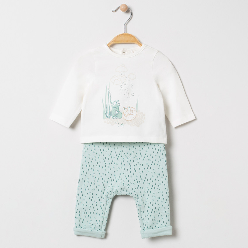 Ensemble en coton à animaux printés et pantalon imprimé all-over 
