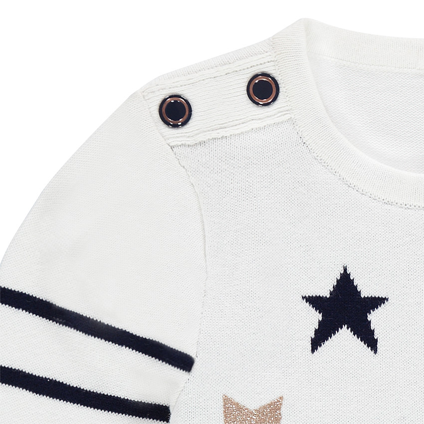 Pull en tricot style marinière avec étoiles en jacquard et paillettes 