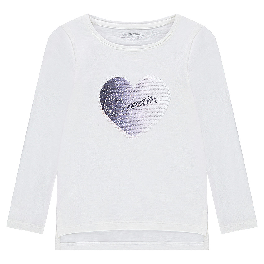 Tee-shirt manches longues en jersey avec coeur en sequins magiques 