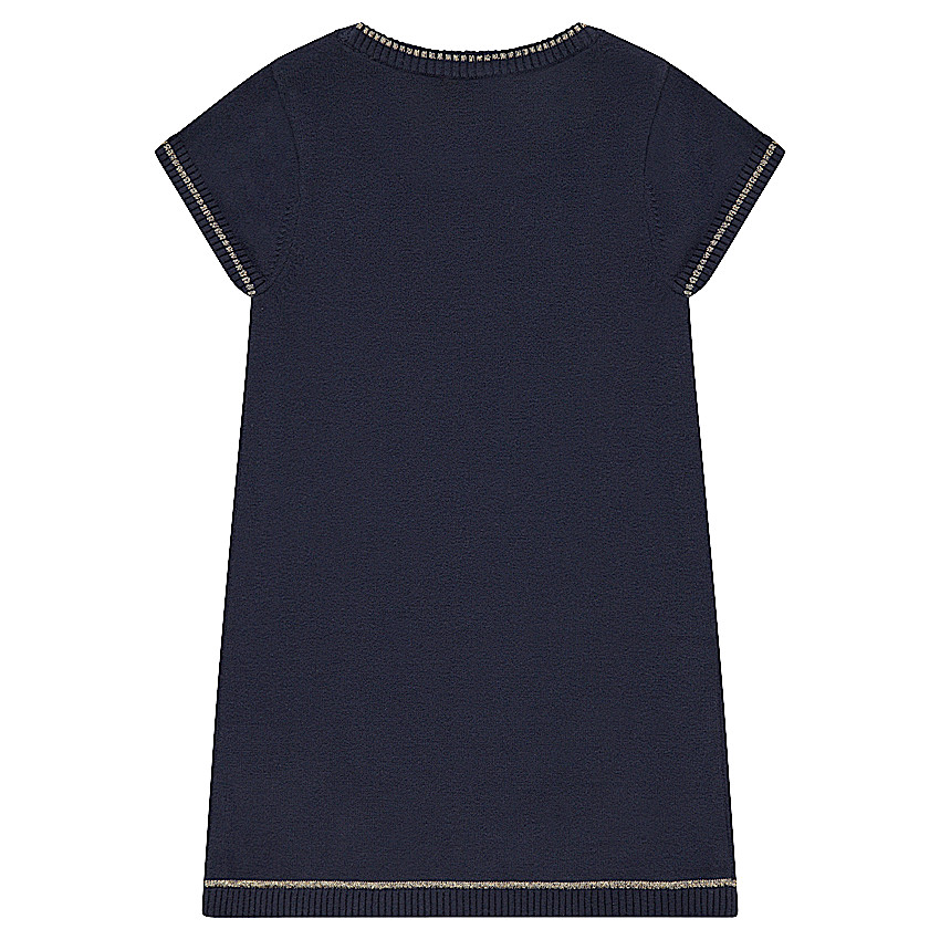 Robe manches courtes en tricot avec message brillant brodé sur le devant 