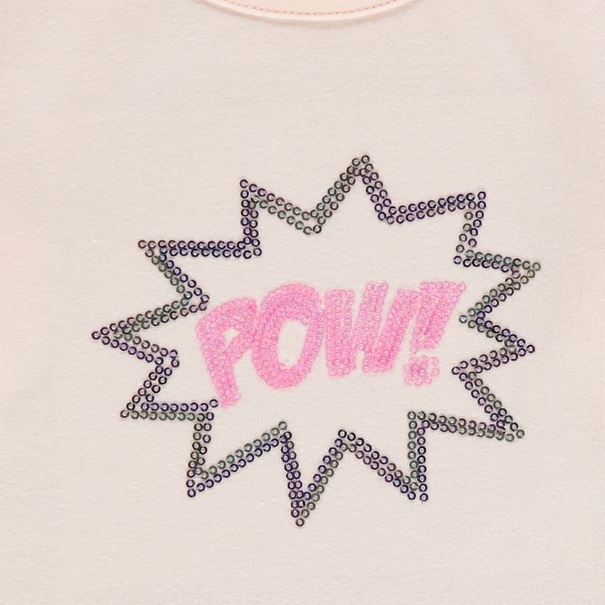 Tee-shirt manches longues avec inscription en sequins et volant en tulle 