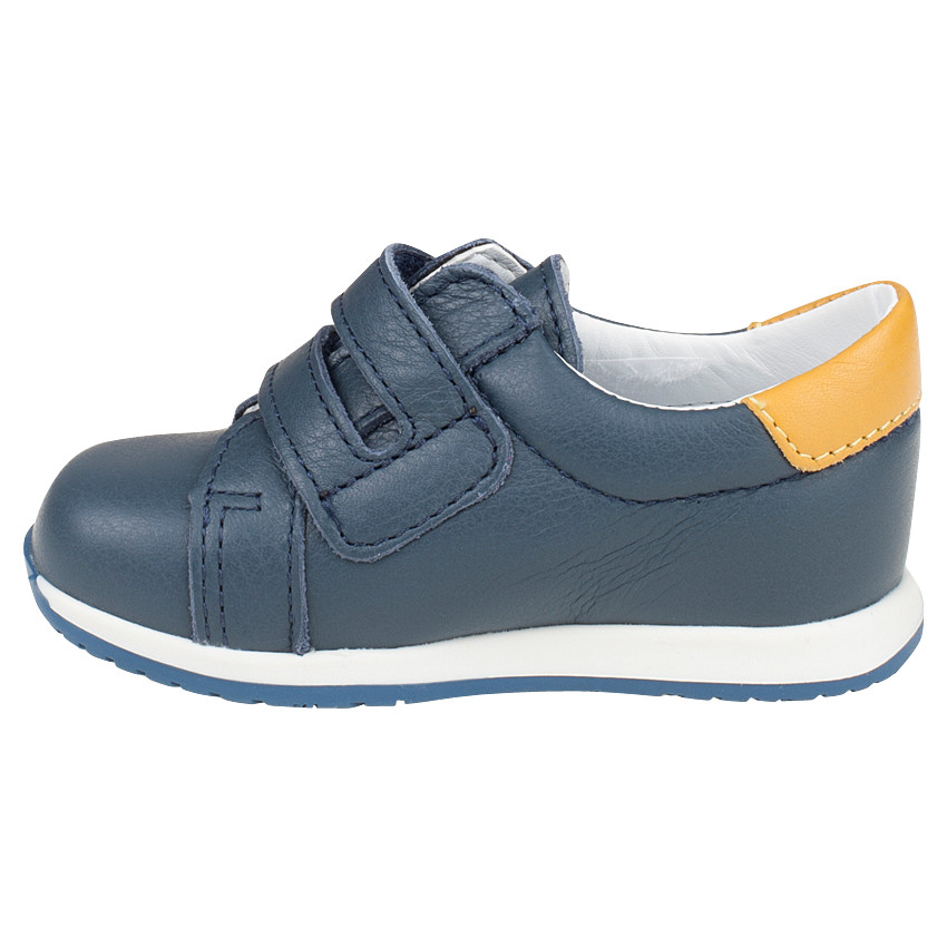 Baskets basses en cuir à scratchs et bandes contrastées 