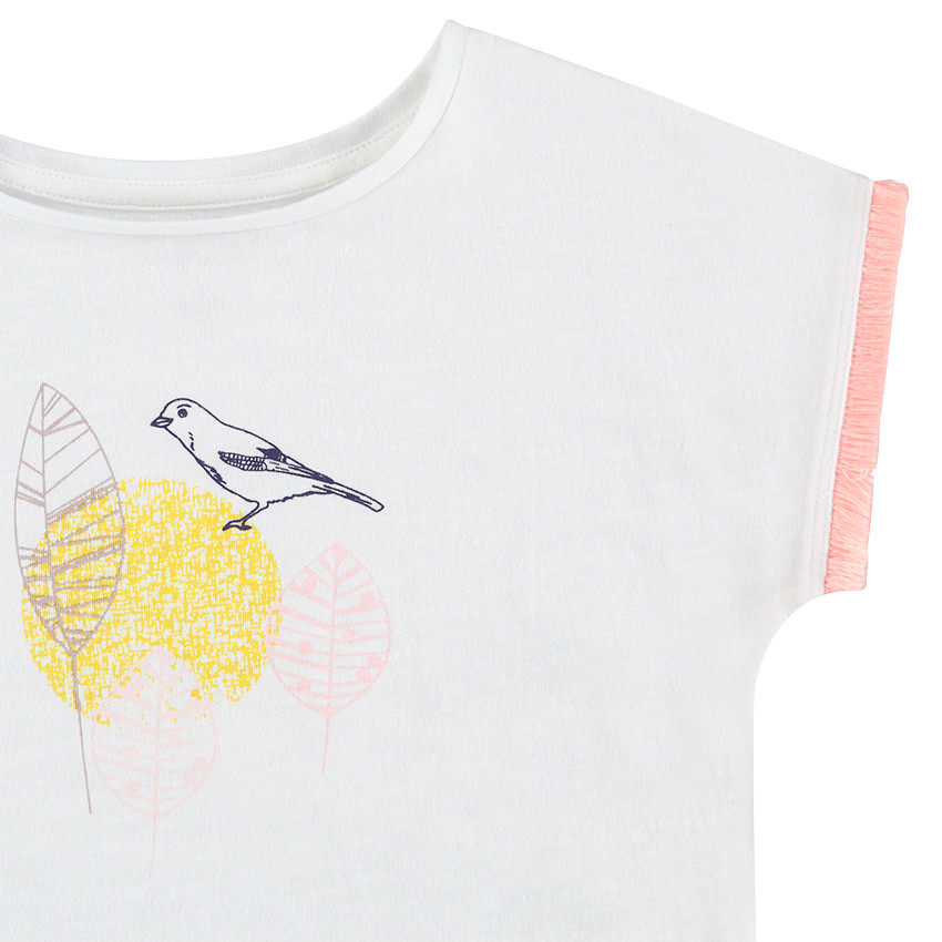 Tee-shirt manches courtes avec finitions fantaisie et oiseau printé 