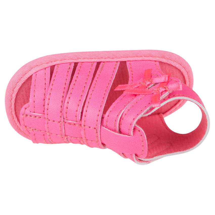 Nu-pieds roses style spartiates à pattes auto-agrippantes et noeuds 