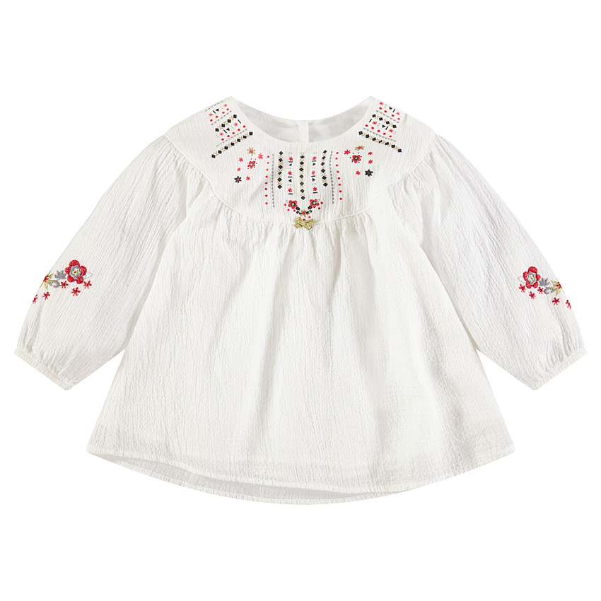 Tunique en coton fantaisie avec broderies et motifs printés 