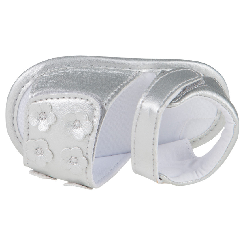 Nu-pieds argentés avec scrach et patchs fleurs  