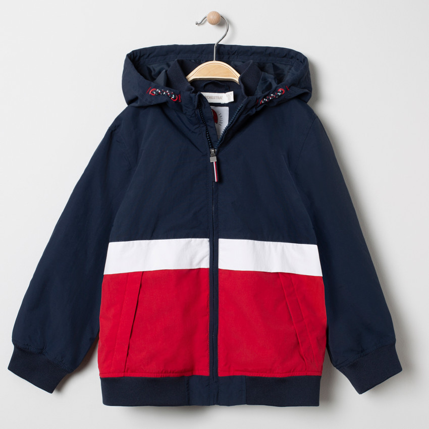 Coupe-vent à capuche tricolore doublé mesh 