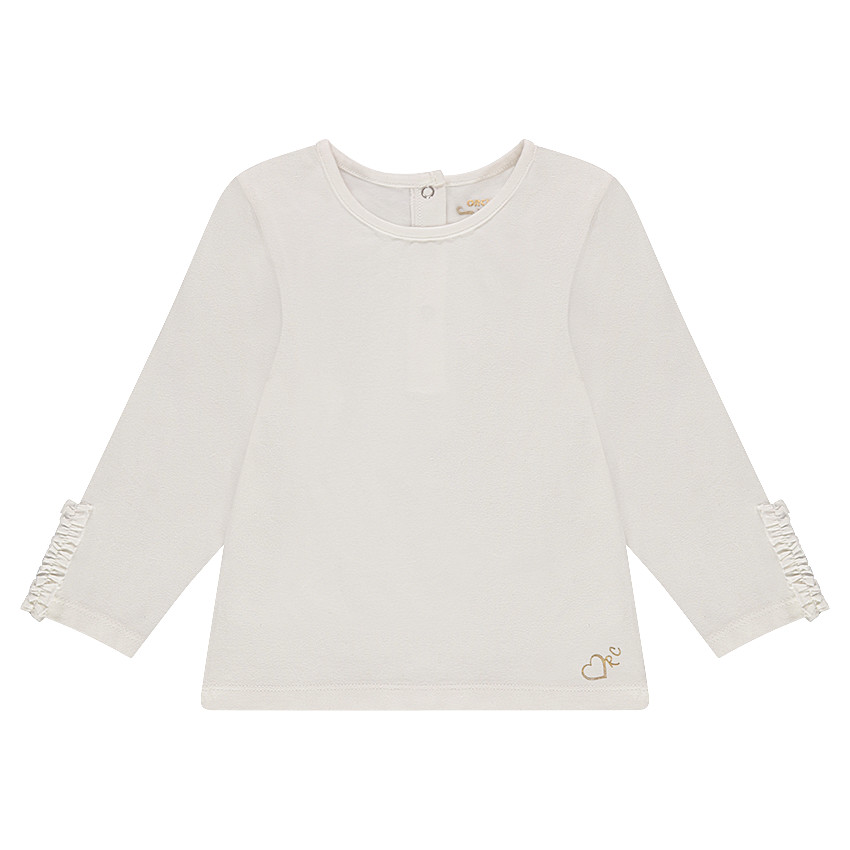 Tee-shirt manches longues uni avec ruché au bout des manches 