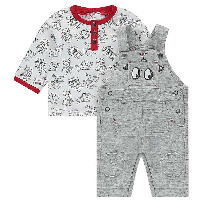 Tee-shirt manches longues avec robots printés et salopette en molleton 