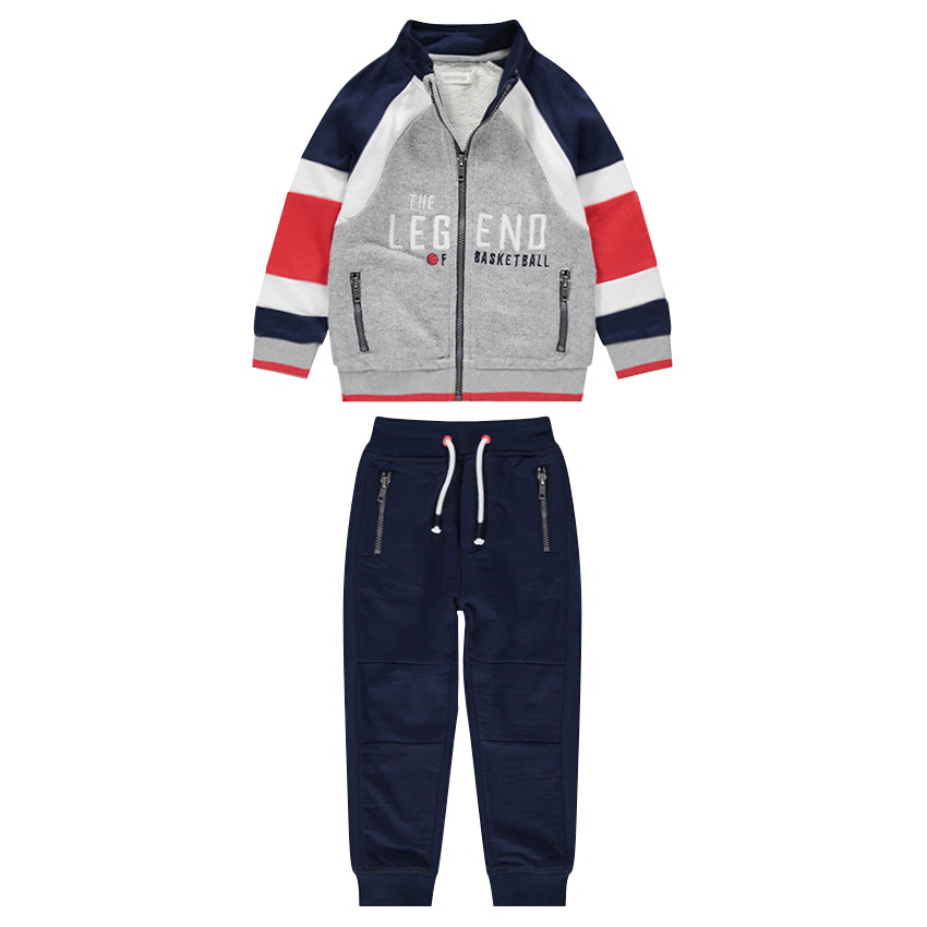 Jogging en molleton avec inscription brodée et poches zippées 