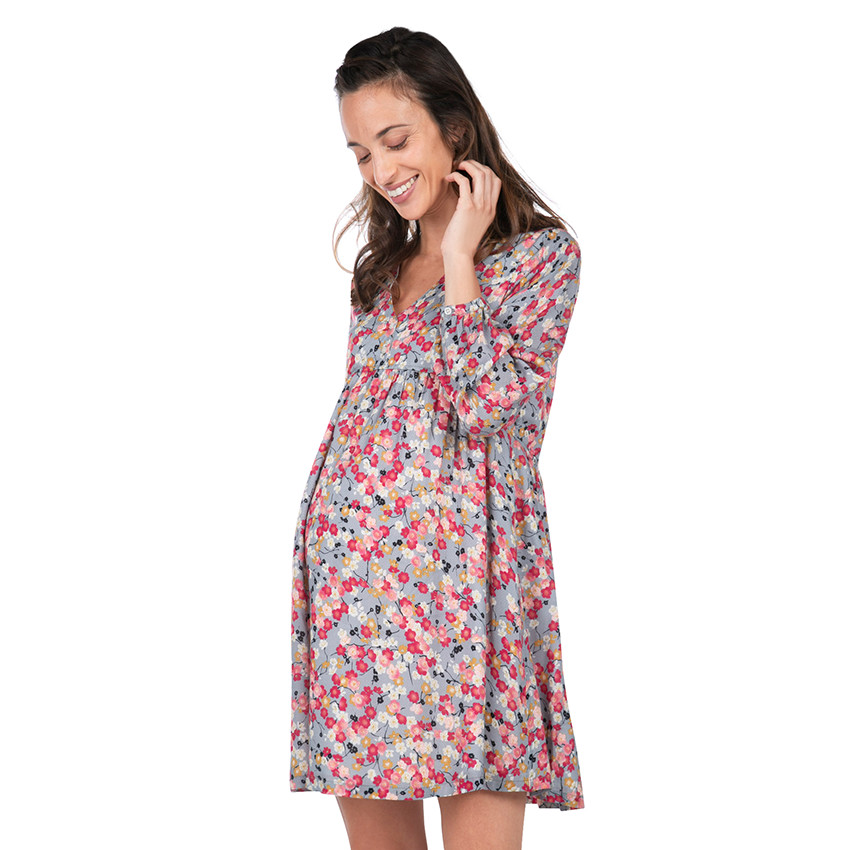 Robe de grossesse manches longues avec imprimé fleurs 