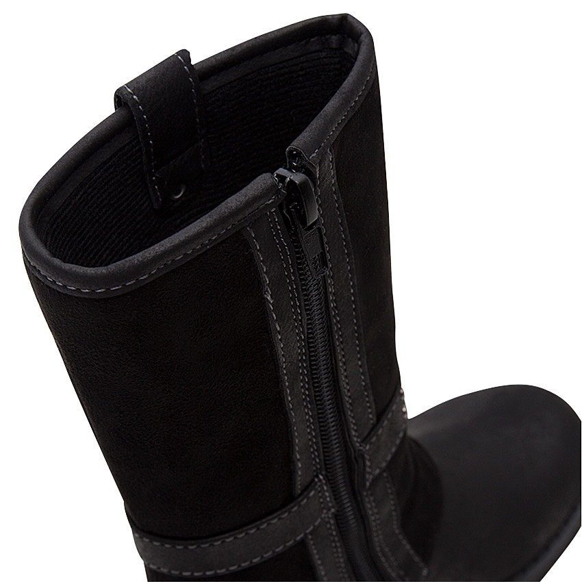 Bottes noires en simili cuir avec boucles et effet revers 