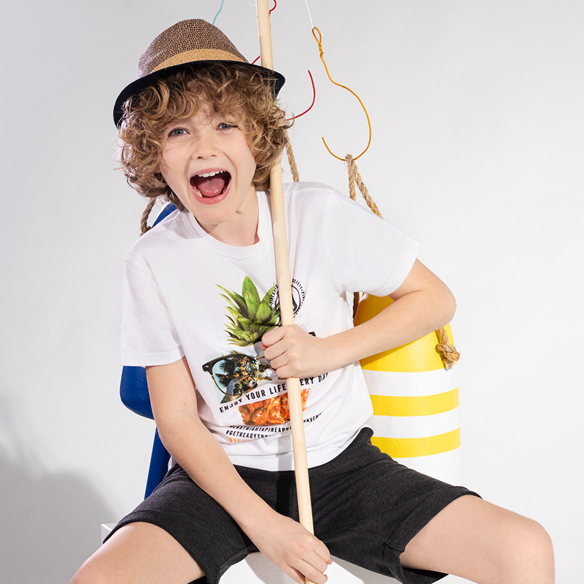 Junior - T-shirt manches courtes en jersey avec ananas printé 