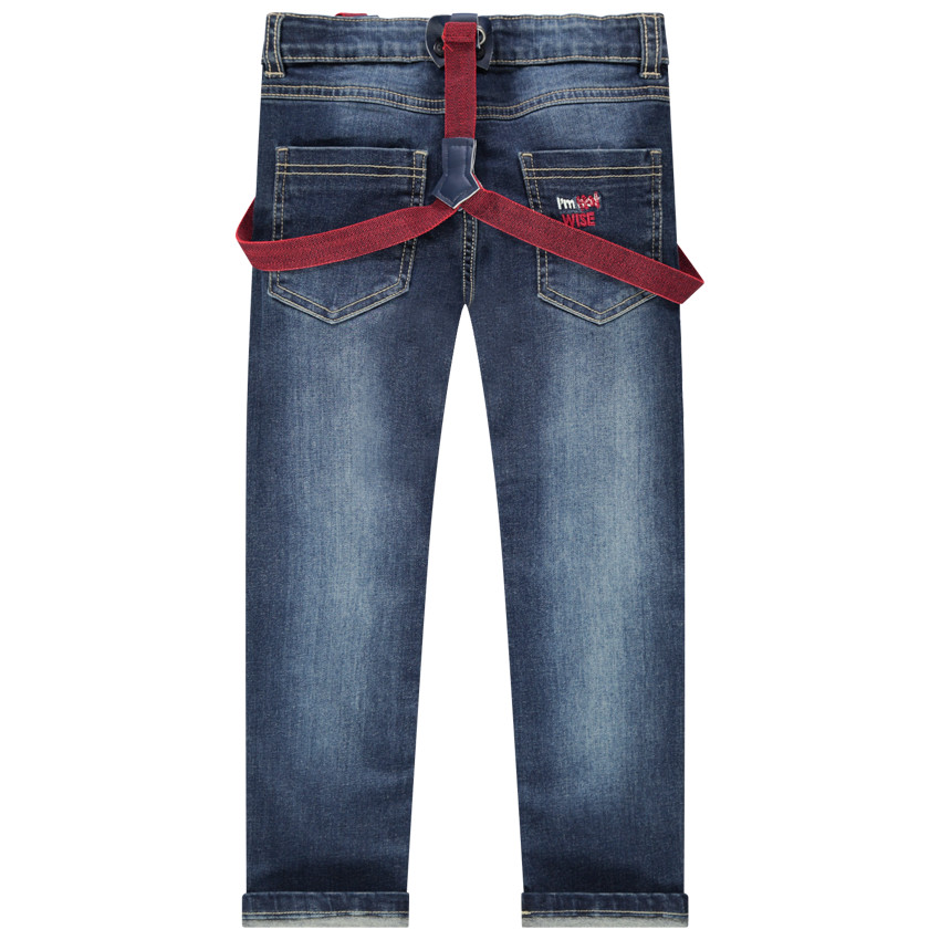 Jeans effet used avec bretelles élastiquées amovibles 