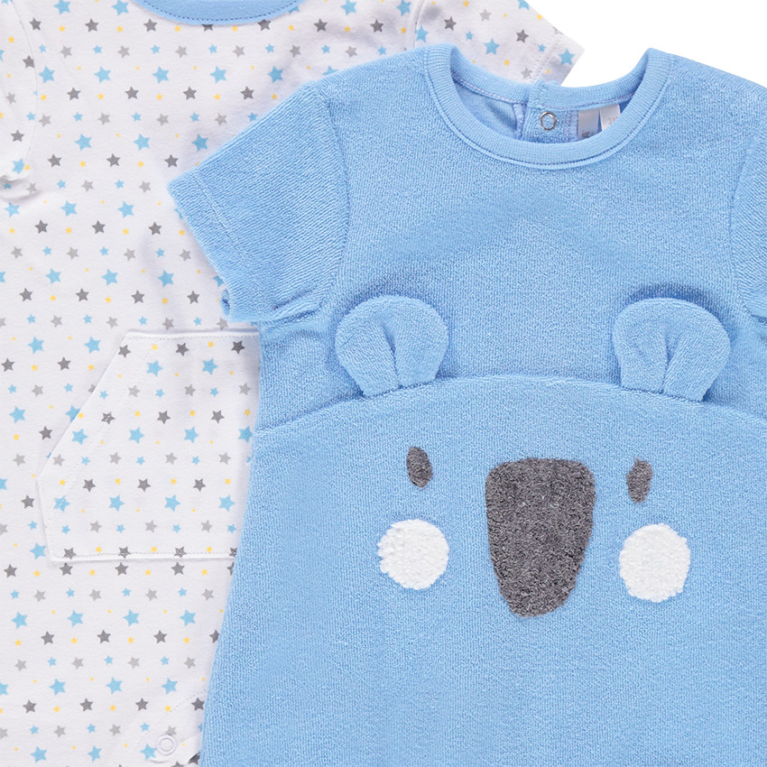 Lot de 2 combinaisons courtes avec étoiles et koala  