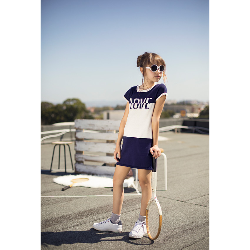 Junior - Robe manches courtes en tricot avec message en jacquard 