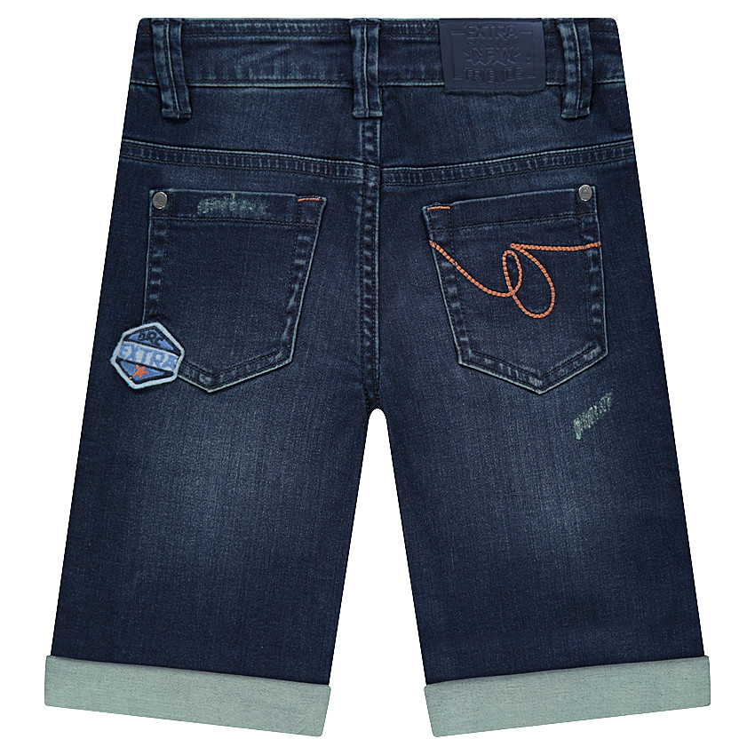 Bermuda en jeans effet used avec imprimé étoiles et badges 