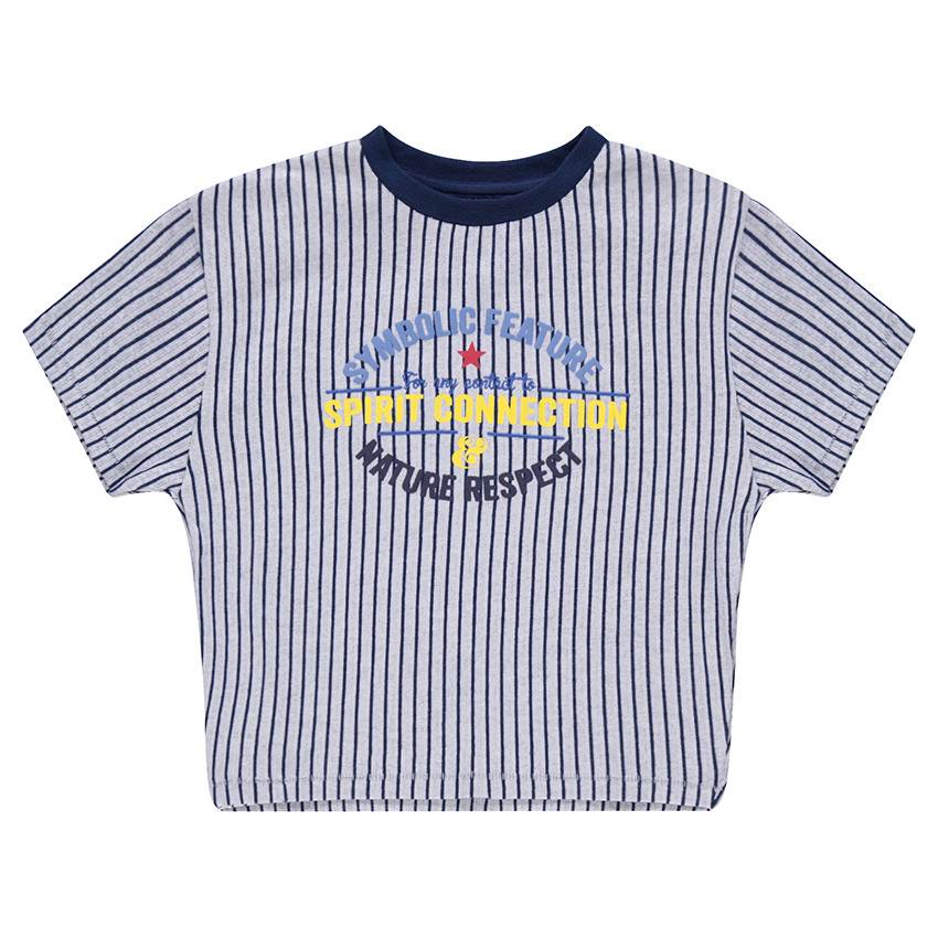 Tee-shirt manches courtes à rayures verticales avec inscriptions printées 