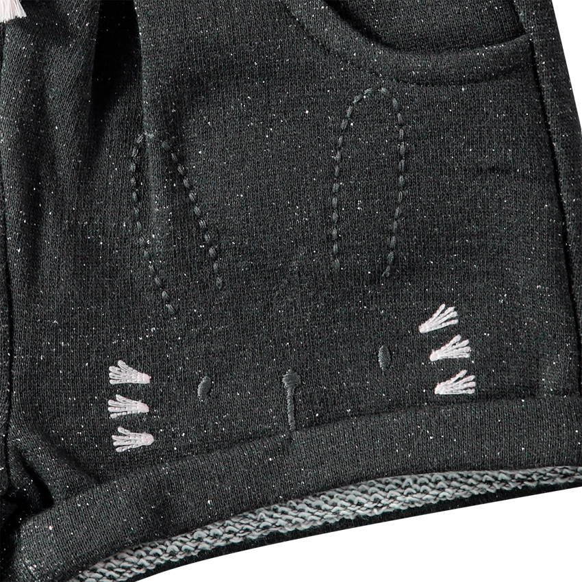 Short en molleton léger mélangé de fil argenté et lapin brodé 