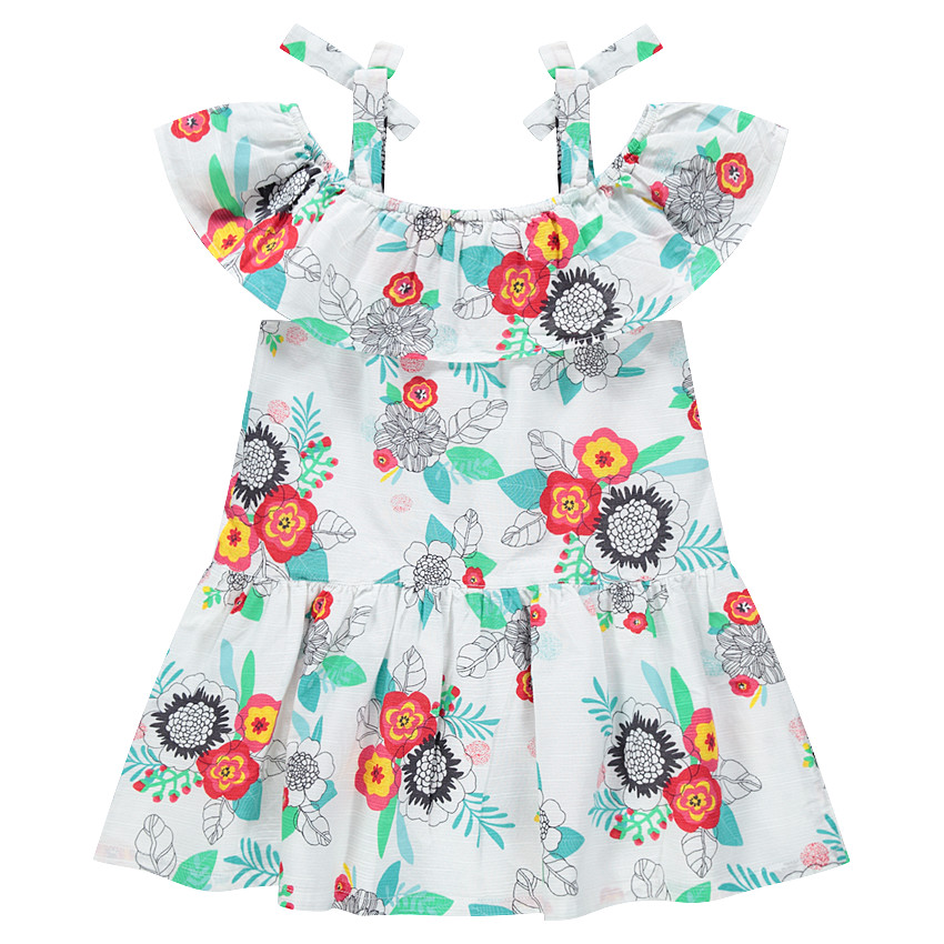 Robe volantée à épaules ajourées avec fleurs imprimées all-over 