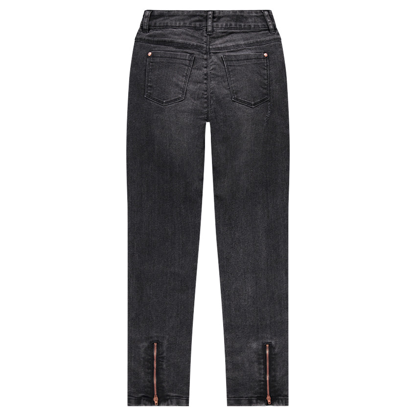 Junior - Jeans effet used avec inscriptions printées et zips 