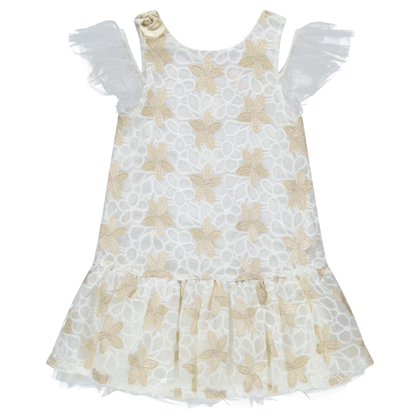 Robe de cérémonie en dentelle doublée avec fleurs brodées 