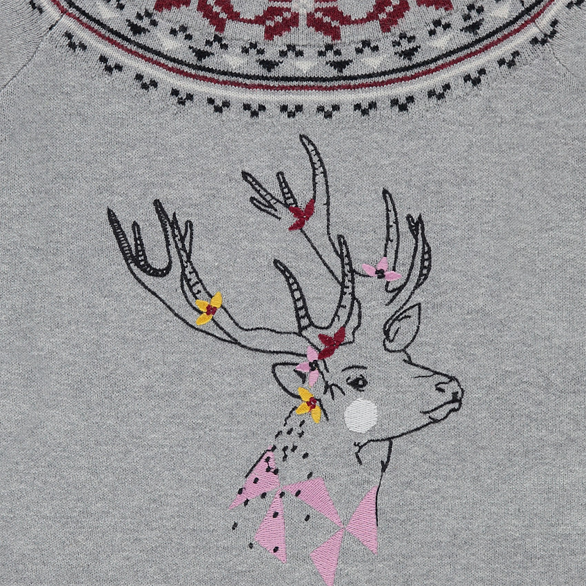 Junior - Pull en tricot motif jacquard avec cerf brodé 