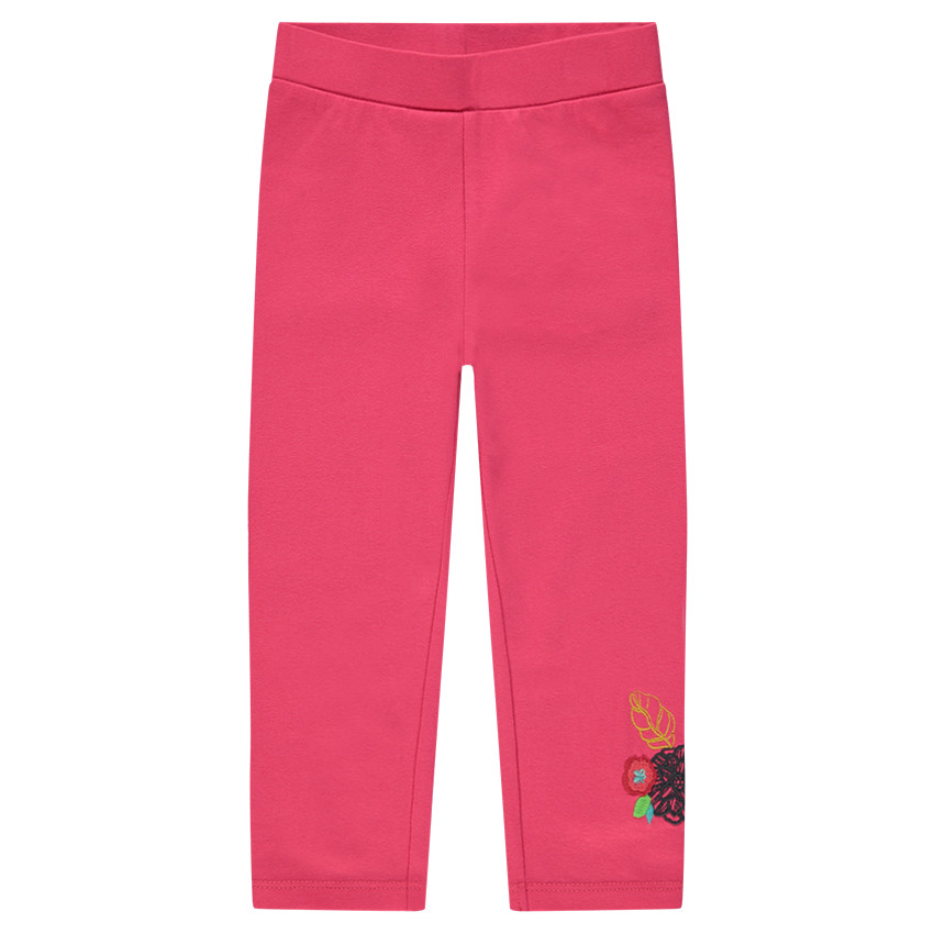 Legging mi-mollet rose à fleurs brodées 
