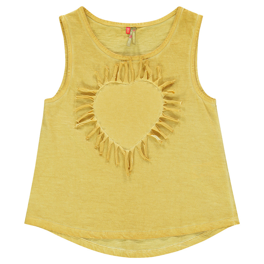 Junior - Débardeur moutarde effet fantaisie et coeur à franges 