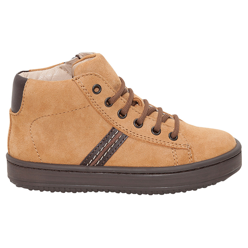 Bottillons en cuir camel à lacets et zip 