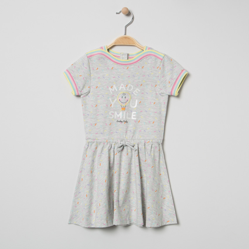 Robe manches courtes en maille imprimée all-over et Smiley brodé 